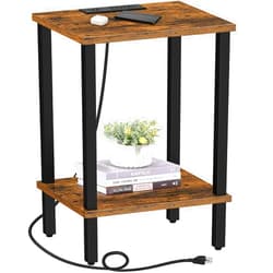 TUTOTAK End Table with Charging Station, Side Table with USB Ports and Outlets, Nightstand, 2-Tier Storage Shelf, Sofa Table for Small Space TB01BB040