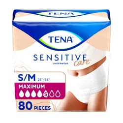 TENA Sensitive Care Adult Incontinence Underwear for Women, Maximum, Small/Medium, White, Disposable, 80 Count (8 Packs of 10)