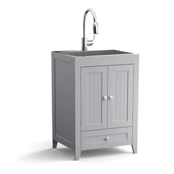 VINGLI 24-Inch Laundry Sink with Cabinet and Pull-Out Sprayer Faucet, Stainless Steel Utility Sink with Cabinet and Drawer Combo, Cabinet with Sink for Laundry & Utility Room, Kitchen, Bathroom, Grey