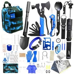 Outtrek Blue Camping Survival Kit 215 PCS First Aid Kit for Car, Camping Gear, Complete Survival Kit Set and Multitool Emergency Supplies with Backpack - Military Grade Equipment for Hiking Camping
