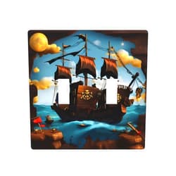STejar Cartoon Pirate Shiplight Switch Cover Receptacle Cover Plate,Decorative Wall Plate, Size 4.5 Inch X 4.5 Inch,Easy to Install and, White, YG16401