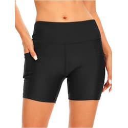 SSFF Women's Swim Shorts High Waisted Swimsuit Bottoms Tummy Control Bathing Suit Boy short Swimwear Pockets Liner