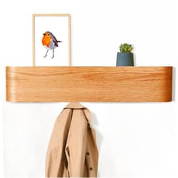 MCAEFER ZHCY Wall Mounted Coat Rack with Shelf,Modern Coat Rack Wall Mount with Storage,19.9 Inch Entryway Shelf with 5 Hidden Metal Hooks for Living Room,Bathroom,Kitchen,Bedroom - Oak