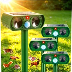 JahyElec 2026 Upgraded Solar Ultrasonic Animal Repellent Outdoor Cat Deer Repellent Devices Waterproof with Motion Sensor Squirrel,Dog,Raccoon,Skunk,Rabbit,Coyote Deterrent for Yard Garden, Green, Pack of 4