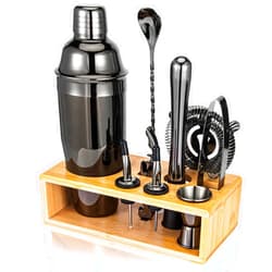 Semderm Cocktail Shaker Set, Mixology Bartender Kit 10-Piece Bar Tool Set with Stylish Bamboo Stand, Bar kit: Matini Shaker Mixing Spoon Muddler Jigger Cocksrew for Barware Set | Black