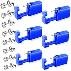 Honoson 6 Pcs Ear Piercing Gun Kit Disposable Nose Piercer Self Ear Pierce Kit with Pierced Earrings Portable Piercing Kit Household Piercing Tools with Studs for Men Women (Rhinestone Style, Dark Blue)