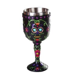 Pacific Giftware Day of The Dead Celebration Black Sugar Skull Floral Design Collectible Wine Goblet 7oz