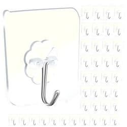 Anffeary 40 Packs Self Adhesive Wall Hooks Heavy Duty 22lb(Max), Waterproof Transparent Wall Hooks for Hanging Wall Hangers Sticky Hooks for Door Bathroom Shower Kitchen Outdoor Utility Hooks Hanger