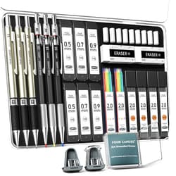 Four Candies 25PCS Art Mechanical Pencil Set with Case, 3PCS Metal Artist Lead Pencil 0.5, 0.7, 0.9 mm & 3PCS 2mm Holder (HB 2H 2B 4B Color) with 432PCS Graphite Lead Refills for Drawing Sketching