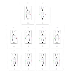 3GRACE 15 Amp GFCI Outlet, Tamper-Resistant, Weather Resistant Receptacle Indoor or Outdoor Use, LED Indicator with Decor Wall Plates and Screws，UL Listed, White (10 Pack)