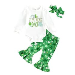 YINGISFITM Toddler Baby Girl St Patricks Day Outfit Clover T Shirt Irish Shamrock Bell Bottoms Lucky Spring Clothes