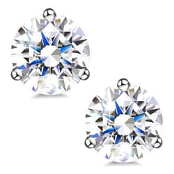 FILOCHE Moissanite Earrings, 18K White Gold Plated Silver Moissanite Stud Earrings D Color Round 3 Prong Lab Created Diamond Earrings 925 Sterling Silver Earrings for Women Girls Men Boys Push Back