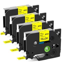 COLORTY TZ Tape 12mm 0.47 Laminated Yellow Replacement for Brother P-touch TZe-631 Black on Yellow Ribbon for Ptouch Label Maker Refills PT-D210 D200 H110 D400 Cube, 1/2 Inch x 26.2 feet, 4 Pack