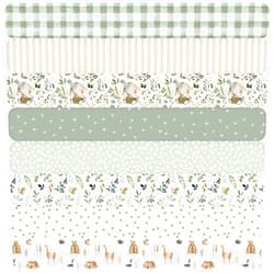 Tigeen 8 Pcs Sage Green Floral Cotton Fabric Bundles 18 x21 Inch Greenery Fat Quarters Fabric for Quilting Vintage Elephant Woodland Bear Leaves Dot Sewing Fabrics for DIY Handmade Craft Party Decor