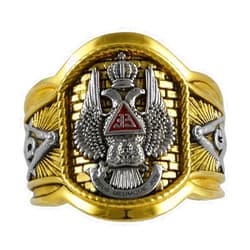 UNIQABLE Handcrafted Masonic Scottish Rite 33 Degree Ring 18K Gold Pld Yellow Version 22 Grams Templar BR-24