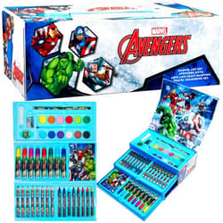 Marvel Art Case for Kids with Colored Pencils Markers Crayons Watercolors Drawing Supplies Travel Art Kit Gifts for Kids (Multicolor Avengers)