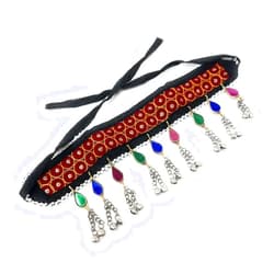 Duel On Jewel Tribal Turkman Afghan Kuchi Womens Handmade Fabric Headband with Bells and Multicolor Stones Ertuğrul Halima Turkish Style - Dandiya Party Belly Dancing