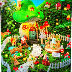 Suzile 50 Pcs Solar Fairy House Garden Accessories Light up Flocked Fairy House Garden Kit Green Resin Miniature Mushroom Figures Micro Landscape Ornament(Mushroom House)