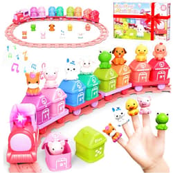 Cmiolacuna Train Set for Girls 2-4, Electric Toy Train with Farm Animals & Music & Lights, Montessori Counting & Sorting Learning Toys for Toddler Girls 1 2 3 Year Old, Christmas Easter Birthday Gift