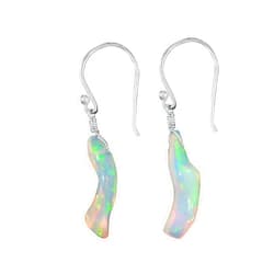 Gemmy Jewels Natural Raw Ethiopian Opal Earring Rhodium Plated 925 Sterling Silver, Dainty Simple Earring Jewelry Gift for Her, Birthstone Energy Healing Stones, Opal Bones Earring