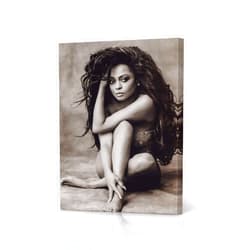 HB Art Design Half Naked Actress Diana Ross Long Hair Black and White Canvas Wall Art Print Beautiful African American Art Icon Artwork Living Room Bedroom Decor Home Decor Made in USA 12x8