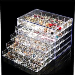 Noverlife Clear Jewelry Organizer, Durable Jewelry Box with 5 Drawers, Waterproof Jewelry Organizer Box, Earring Jewelry Organizer, Dustproof Display Case Storage for Drawer Dresser Vanity for Girls