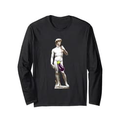 Parody Sculpture Men Women Boys Girls Tees & Gifts Funny David Statue Michelangelo Eggplant Art Humor Parody Long Sleeve T-Shirt
