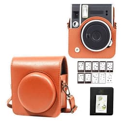 WOGOZAN Protective Case for Fujifilm Instax Mini 40 Instant Camera, Mini 40 Camera Case with 64 Pocket Mini Photo Album, PU Adjustable Camera Strap, Photo Border Stickers (No Camera) - Brown