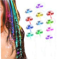 TOPIST 12 Packs Multicolor Light-Up Fiber Optic Hair Accessories - LED Barrettes, Hairpins, Clips, and Braids for Parties, Bars, and Dancing