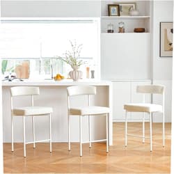 GrandNoor Modern Bar Stools Set of 3, 24 Inch Counter Stools with Curved Backrest, Counter Height Bar Stools for Kitchen Island