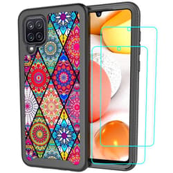 LEXNEC Cover Case for Samsung Galaxy A42 5G (2021) Design Case with [2 Pack] Tempered Glass Screen Protector,Armor Protective Boys Men Girls Women Floral Flower Bumper Phone Case [Colorful Mandala]