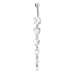 COOLSTEELANDBEYOND Steel Belly Chain Belly Button Ring Body Jewelry Piercing Navel Ring with Long Dangle Cubic Zirconia