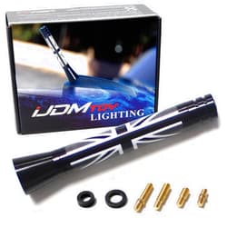 iJDMTOY 3-Inch Black/White Union Jack Theme Short Antenna Compatible with Mini Cooper (All Models) & More Other Cars