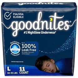 Goodnites Boys' Nighttime Bedwetting Underwear, Size Large (68-95 lbs), 11 Ct, Packaging May Vary