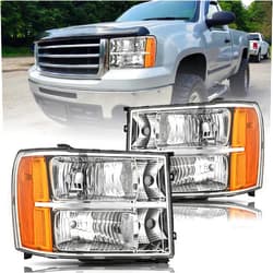 Bingbingmotor BRYGHT Fits for 2007-2013 GMC Sierra 1500/07-14 GMC Sierra 2500HD 3500HD Headlight Assembly NO FOGGING Front Headlamp Replacement Pair Set Set Chrome Housing & Amber Reflector