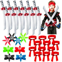 Deekin 48 Pcs Ninja Karate Party Favors Includes Inflatable Sword,Throwing Foam Star Toys,Karate Headbands for Ninja Theme Party Decorations Goodie Bag Fillers Gifts Boys Girls Costume Accessories