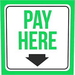 Aficico Pay Here Print Green White Black Down Arrow Picture Cashier School Public Office Business Signs 12x12 Inch