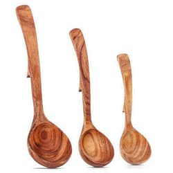 HANSGO Wooden Soup Ladle, 3 Size Non-Stick Wooden Spoons Soup Cooking Spoons Serving Spoon with Back Hooks for Stirring Serving Cooking