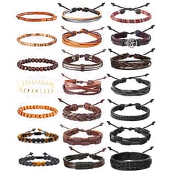 Jstyle 21Pcs Braided Leather Bracelet for Men Women Cuff Wrap Cool Bracelets Set Father's Day Gift