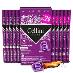 Cellini Caffè Melodico Aluminum Nespresso Pods, 120 Count, Dark Roast Coffee Capsules, 100% Nespresso Original Machine Compatible, Strong
