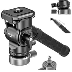 NEEWER Tripod Fluid Head with +/-10° Leveling Base(37mm Dia.), Metal Pan Tilt Head with Arca Type QR Plate, Telescopic Handle for Compact Video Camera DSLR Camera, Max Load 8.8lb/4kg, GM27
