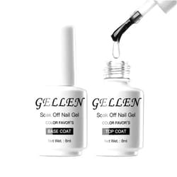 GELLEN Gel Base and Top Coat, No Wipe Base and Top Coat Gel Nail Polish, Soak off U V Light Cured Clear Glossy and Long Lasting Gel Top and Base Coat Gel Polish for Salon at Home