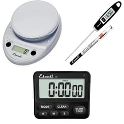 Escali Primo Bakers Bundle - P115C Digital Kitchen Scale, Chrome, 11 Pound Capacity, DH1 Digital Thermometer, Black, and DR7 Digital Timer for Cooking and Baking