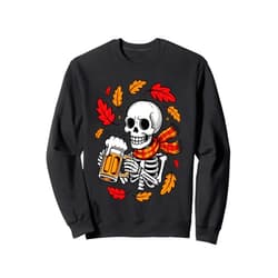 Beer Lover Skeleton Halloween Autumn Beer Drinker Skeleton Drinking Beer Funny Halloween Autumn Fall Costume Sweatshirt