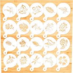 Konsait 20 Pack Cake Stencil Templates Decoration, Reusable Cake Cookies Baking Painting Journal Mold Tools, Dessert, Coffee Decorating Leaves Butterfly Flowers Bird Dragonfly for DIY Craft Decor