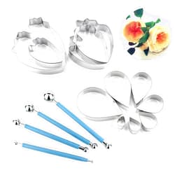 Zavaca 7 Pcs Rose Petal Cutter, 4 Pcs Herbaceous Peony Cutter & 4 Pcs Metal Ball Fondant Cake Decorating Sugarcraft Gumpaste Flower Modelling Mold Set