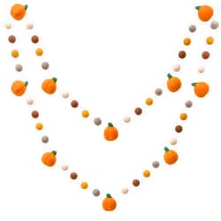 Glaciart One Felt Balls + Pumpkin Garland 2 Pcs - Easy to Hang Halloween Party Banner Decoration - Fall Décor, 100% New Zealand Wool, Hand-Felted in Nepal - 6' Long, 24 Pom Poms, 5 Pumpkins Ornaments