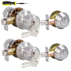 Lanwandeng 2 Sets Keyed Alike Entry Door Knobs and Single Cylinder Deadbolt Lock Combo Set Security for Entrance and Front Door, All Keyed Same Door Lock with Classic Satin Nickel Finish