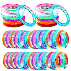 Junkin 100 Pieces LED Bracelets Glowing Sticks Bracelets Glow in the Dark Decorations Pack 6 Color Flashing Light up Bulk Party Supplies for Lighted Rave Concert Birthday Carnival Party Favors