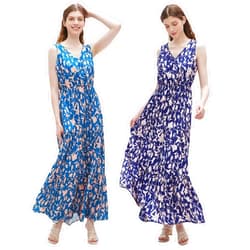 BING RUI CO 2 pack Womens Summer Dresses V Neck Sleeveless Maxi Dresses Floral Long Dress